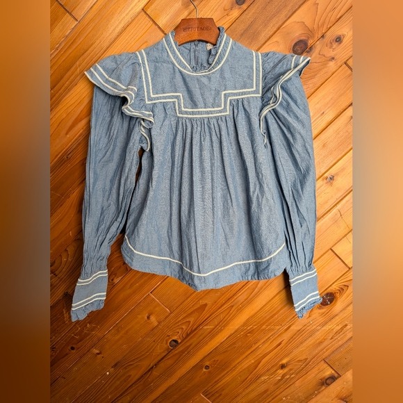 Ulla Johnson Chambray Ester Blouse Size 2 - Picture 2 of 5